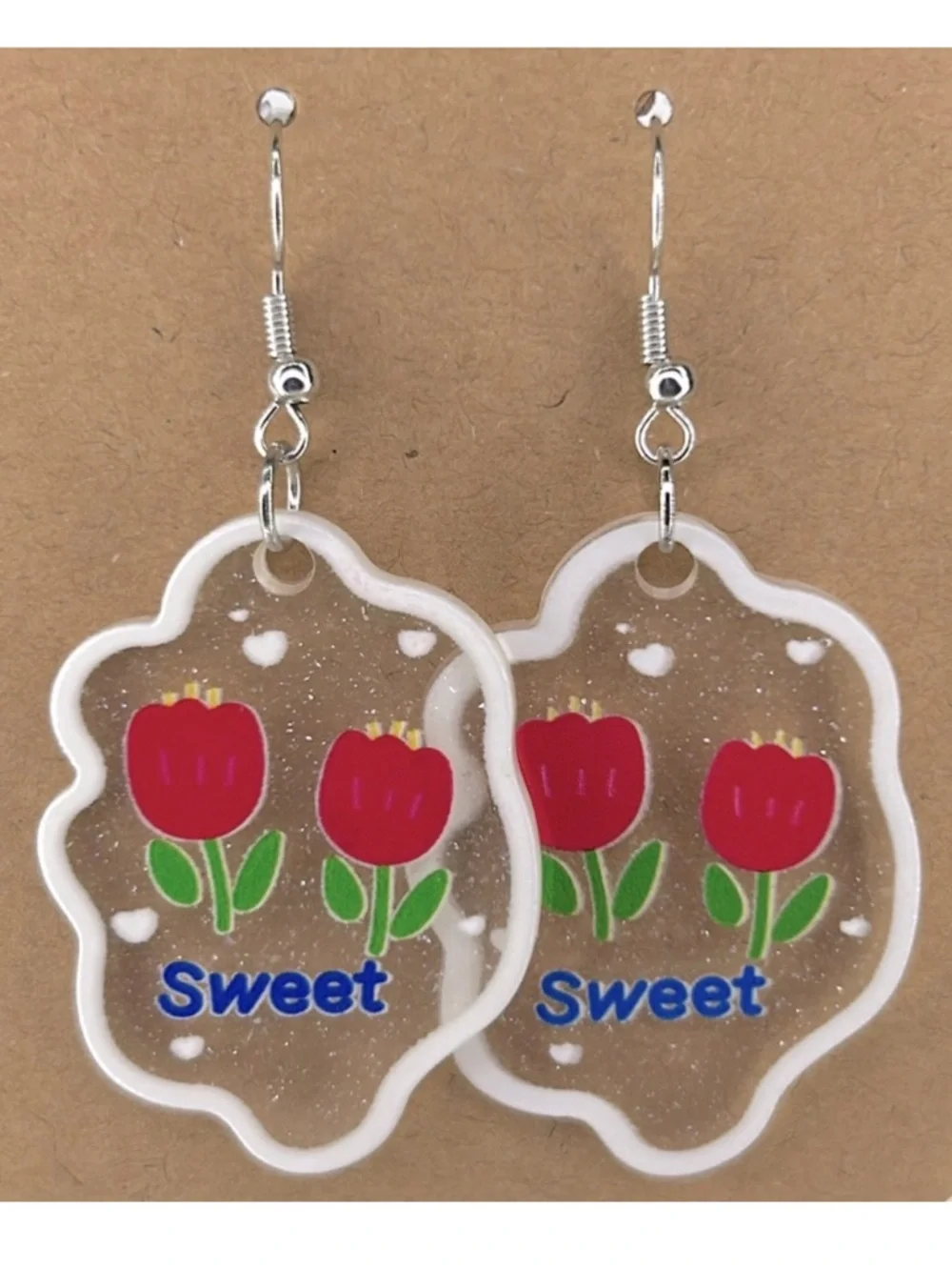 Clear Sparkling Acrylic Flower Dangle Earrings Fashion Jewelry